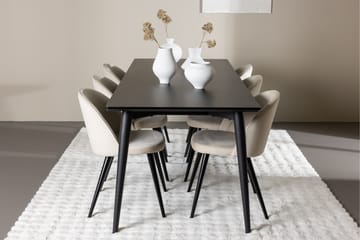 Ellis Matgrupp 230 cm Rektangulär med 6 Velvet stolar - Svart/Beige - Products - Möbler - Bord & matgrupp - Matgrupp