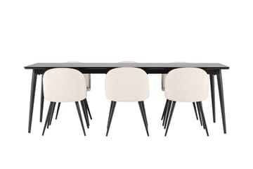 Ellis Matgrupp 230 cm Rektangulär med 6 Velvet stolar - Svart/Beige - Products - Möbler - Bord & matgrupp - Matgrupp