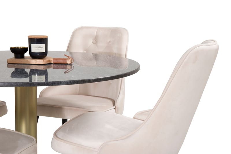 Estelle Matgrupp 106 cm Rund med 4 Velvet stolar - Beige - Products - Möbler - Bord & matgrupp - Matgrupp