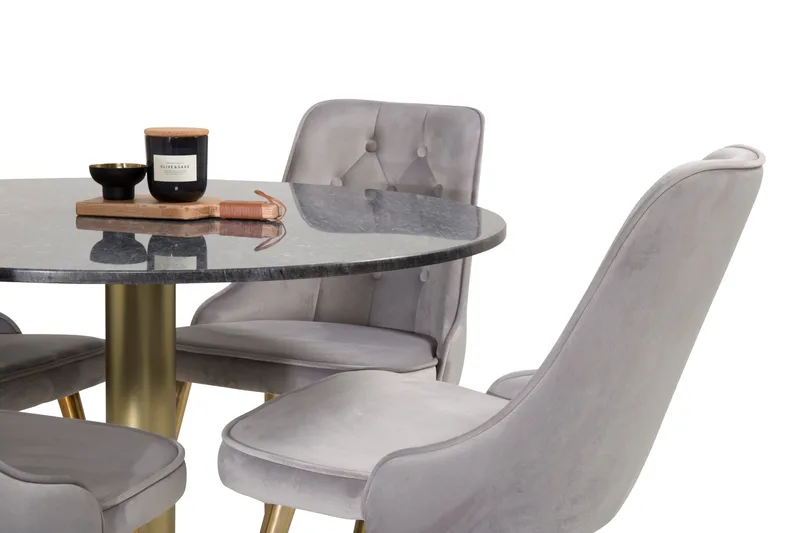 Estelle Matgrupp 106 cm Rund med 4 Velvet stolar - Svart/Guld - Products - Möbler - Bord & matgrupp - Matgrupp