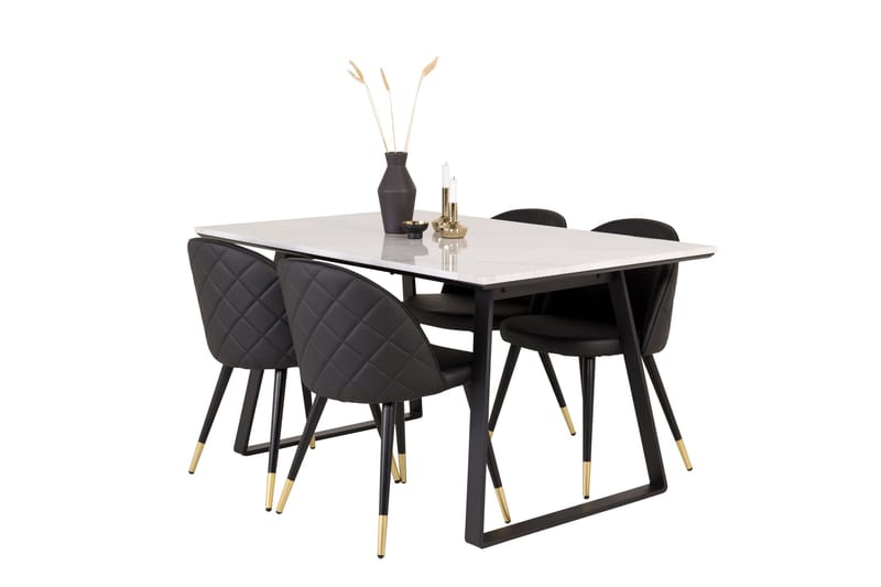 Estelle Matgrupp 140 cm Rektangulär med 4 Velvet stolar - Svart - Products - Möbler - Bord & matgrupp - Matgrupp
