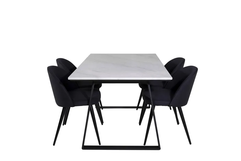 Estelle Matgrupp 140 cm Rektangulär med 4 Velvet stolar - Svart - Products - Möbler - Bord & matgrupp - Matgrupp