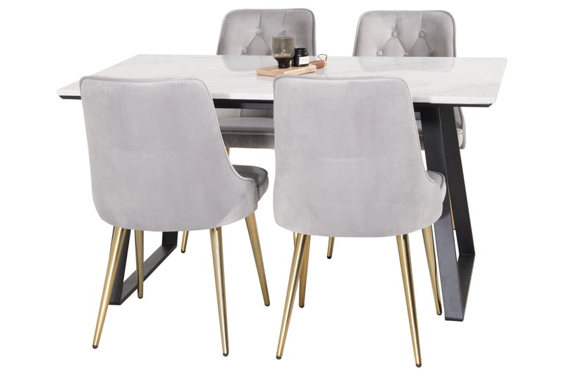 Estelle Matgrupp 140 cm Rektangulär med 4 Velvet stolar - Svart/Guld - Products - Möbler - Bord & matgrupp - Matgrupp