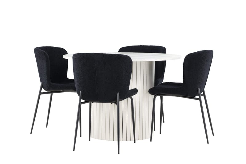 Härön Matgrupp 110 cm Rund med 4 Modesto stolar - Vit/Svart - Products - Möbler - Bord & matgrupp - Matgrupp