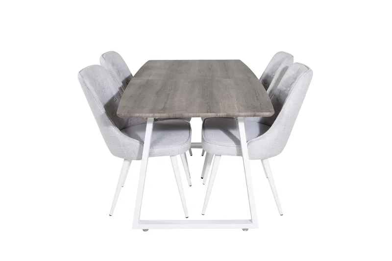 Inca Matgrupp Förlängningsbar 160 cm Rektangulär med 4 Velvet Deluxe stolar, Ljusgrå