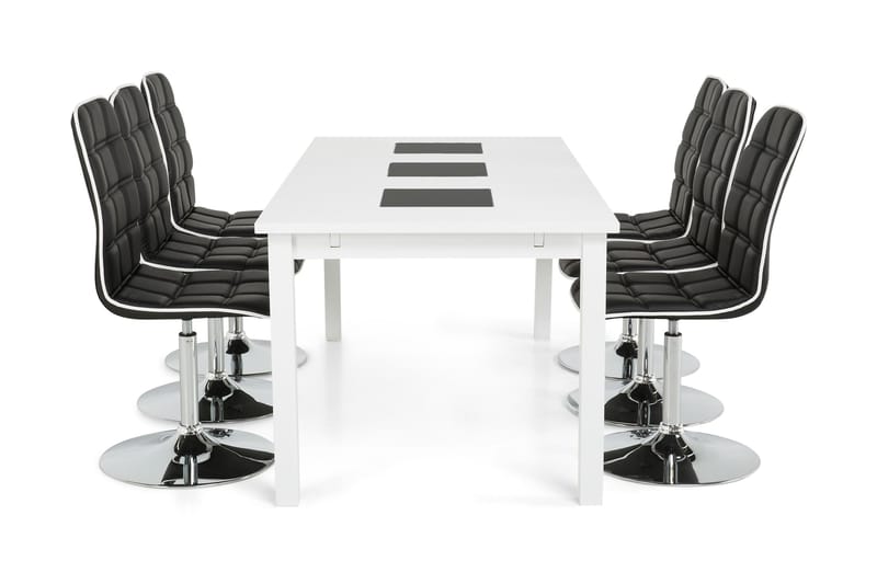 Jasmin Förlängningsbar Matgrupp 180 cm med 6 Frida Stol - Vit/Svart - Products - Möbler - Bord & matgrupp - Matgrupp