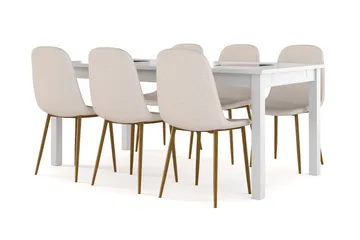 Jasmin Förlängningsbart Matbord 180 cm +  6 st Nibe stol beige med ek ben - Vit/Beige - Products - Möbler - Bord & matgrupp - Matgrupp