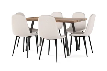 Jasmin Förlängningsbart Matbord 180 cm +  6 st Nibe stol beige med svarta ben - Vit/Beige - Products - Möbler - Bord & matgrupp - Matgrupp