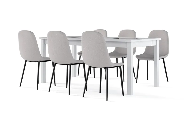 Jasmin Förlängningsbart Matbord 180 cm +  6 st Nibe stol gr å med svarta ben - Vit/Grå - Products - Möbler - Bord & matgrupp - Matgrupp