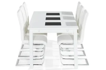 Jasmin Matgrupp med 6 st Cibus Stolar - Vit/PU/Krom - Products - Möbler - Bord & matgrupp - Matgrupp