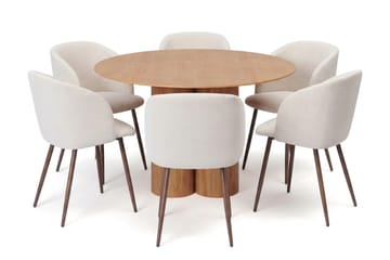 Juno Matgrupp runt 130 cm Ek med 6 Greya Matstolar - Ek - Products - Möbler - Bord & matgrupp - Matgrupp