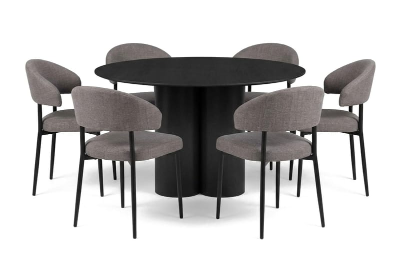 Juno Matgrupp runt 130 cm Svart med 6 Sawako Matstolar - Svart - Products - Möbler - Bord & matgrupp - Matgrupp