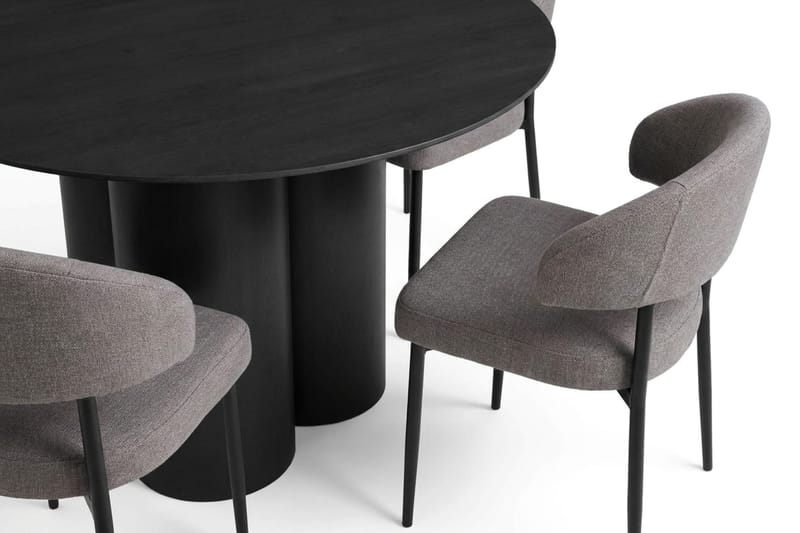 Juno Matgrupp runt 130 cm Svart med 6 Sawako Matstolar - Svart - Products - Möbler - Bord & matgrupp - Matgrupp