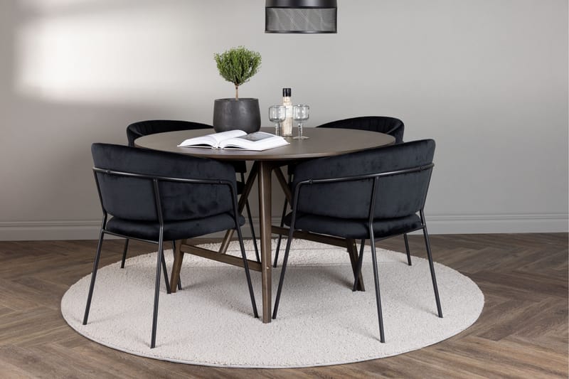Kaseidon Matgrupp 100 cm Rund med 4 Selma Stolar - Mörkbrun - Products - Möbler - Bord & matgrupp - Matgrupp