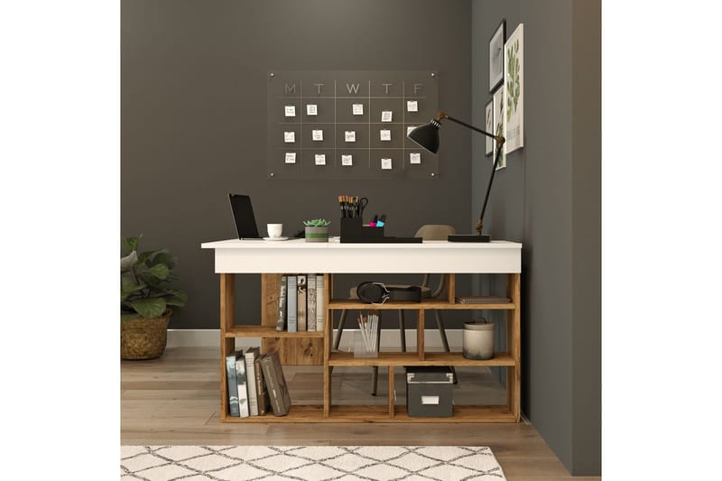 Dalran Skrivbord 129 cm - Natur/Vit - Products - Möbler - Bord & matgrupp - Kontorsbord - Datorbord