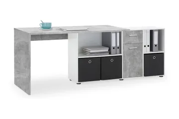 Lexo Hörnskrivbord 136 cm med Justerbar Hylla - Betong - Products - Möbler - Bord & matgrupp - Kontorsbord - Skrivbord - Hörnskrivbord