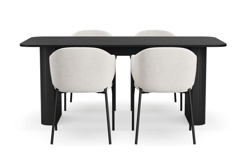 Kopparbo Matbord 180-240 cm Förlängningsbart med 4 Filip Matstolar - Svart / Vit Bouclé - Products - Möbler - Bord & matgrupp - Matgrupp