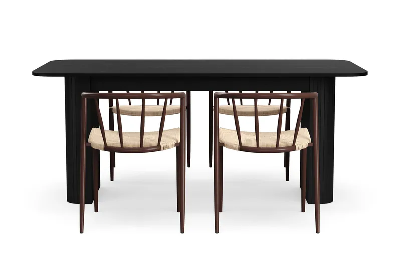 Kopparbo Matbord 180-240 cm Förlängningsbart med 4 Winston Matstolar - Svart / Beige / Metallben Rökt ek - Products - Möbler - Bord & matgrupp - Matgrupp