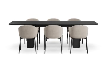 Kopparbo Matbord 200-260 cm Förlängningsbart med 6 Filip Matstolar - Svart / Taupe Bouclé - Products - Möbler - Bord & matgrupp - Matgrupp