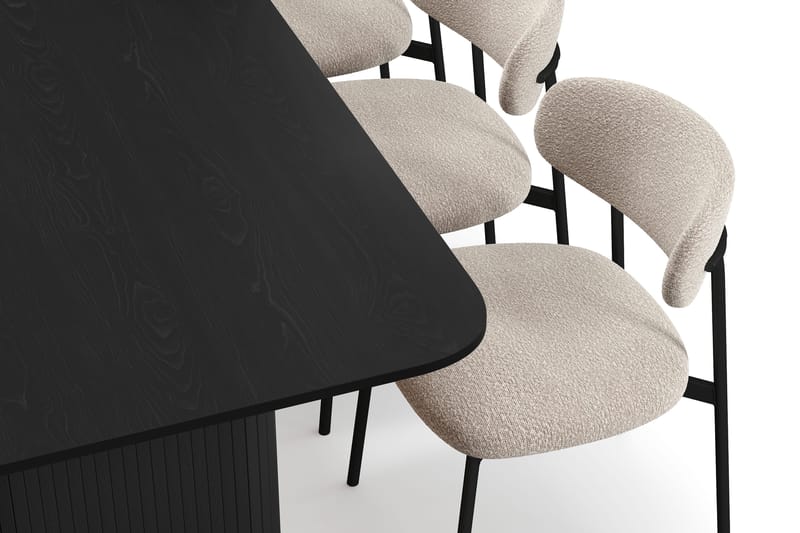 Kopparbo Matbord 200-260 cm Förlängningsbart med 6 Lucy Matstolar - Svart / Greige Bouclé / Metallben Svart - Products - Möbler - Bord & matgrupp - Matgrupp