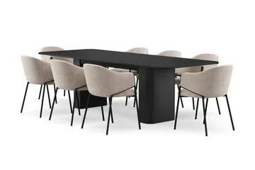 Kopparbo Matbord 200-260 cm Förlängningsbart med 8 Filip Matstolar - Svart / Taupe Bouclé - Products - Möbler - Bord & matgrupp - Matgrupp