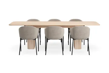 Kopparbo Matbord 200-260 cm Förlängningsbart med illäggsskiv med 6 Filip Matstolar - Vit / Taupe Bouclé - Products - Möbler - Bord & matgrupp - Matgrupp