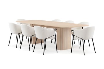 Kopparbo Matbord 200-260 cm Förlängningsbart med illäggsskiv med 8 Filip Matstolar - Vit / Vit Bouclé - Products - Möbler - Bord & matgrupp - Matgrupp