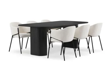 Kopparbo Matbord 200 cm med 6 Filip Matstolar - Svart / Vit Bouclé - Products - Möbler - Bord & matgrupp - Matgrupp