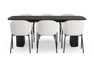 Kopparbo Matbord 200 cm med 6 Filip Matstolar - Svart / Vit Bouclé - Products - Möbler - Bord & matgrupp - Matgrupp