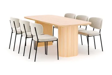 Kopparbo Matbord 200 cm med 6 Gemmiano Stolar, Natur