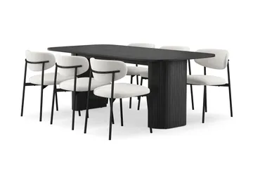 Kopparbo Matbord 200 cm med 6 Lucy Matstolar - Svart / Vit Bouclé / Metallben Svart - Products - Möbler - Bord & matgrupp - Matgrupp
