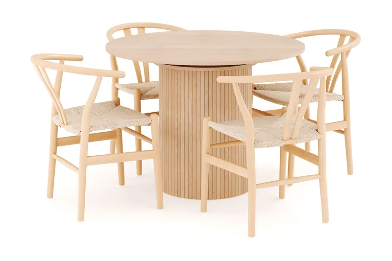 Kopparbo Matgrupp 106 cm Rund Förlängningsbart med 4 Dastoori Matstolar, Whitewash