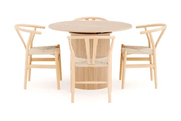 Kopparbo Matgrupp 106 cm Rund Förlängningsbart med 4 Dastoori Matstolar - Whitewash - Products - Möbler - Bord & matgrupp - Matgrupp