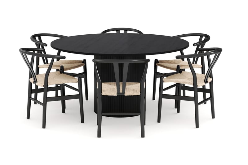 Kopparbo Matgrupp 150 cm Rund med 6 Dastoori Matstol - 2220067-6,2229296-1 - Svart - Products - Möbler - Bord & matgrupp - Matgrupp