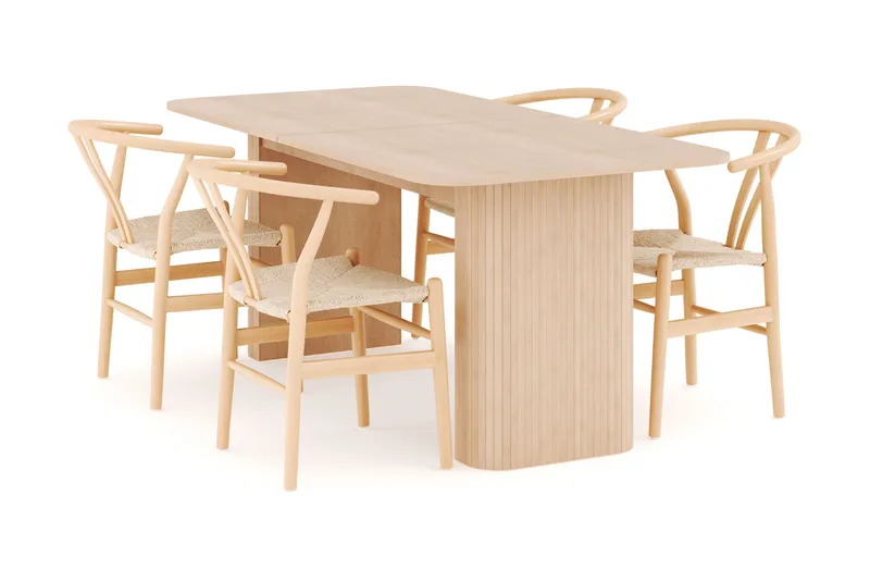 Kopparbo Matgrupp 180-240 cm Förlängningsbart med 4 Dastoori Matstolar, Whitewash