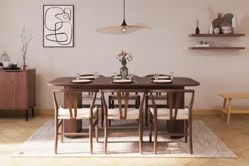 Kopparbo Matgrupp 200 cm med 6 Dastoori Matstol - Brun / Beige / Trä / Ribbad - Products - Möbler - Bord & matgrupp - Matgrupp