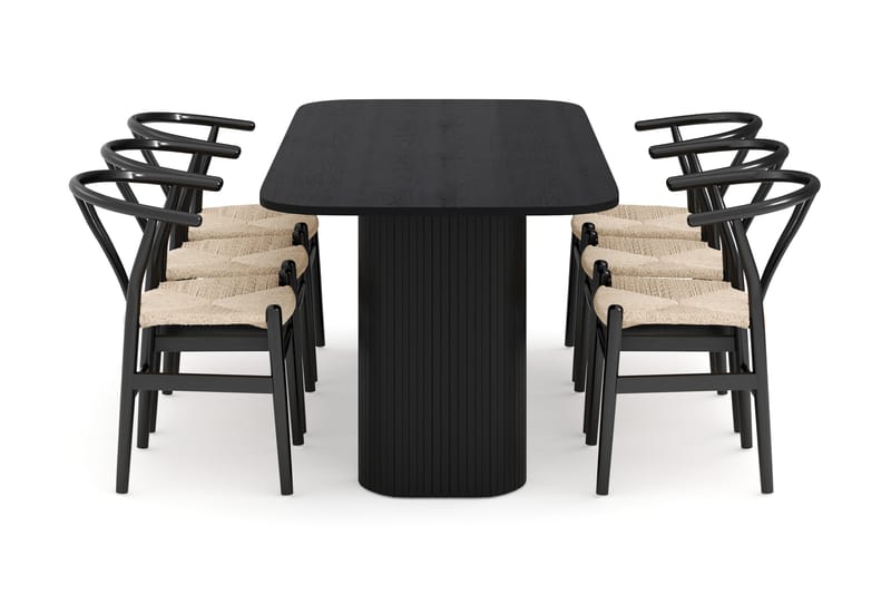 Kopparbo Matgrupp 200 cm med 6 Dastoori Matstolar - Svart - Products - Möbler - Bord & matgrupp - Matgrupp
