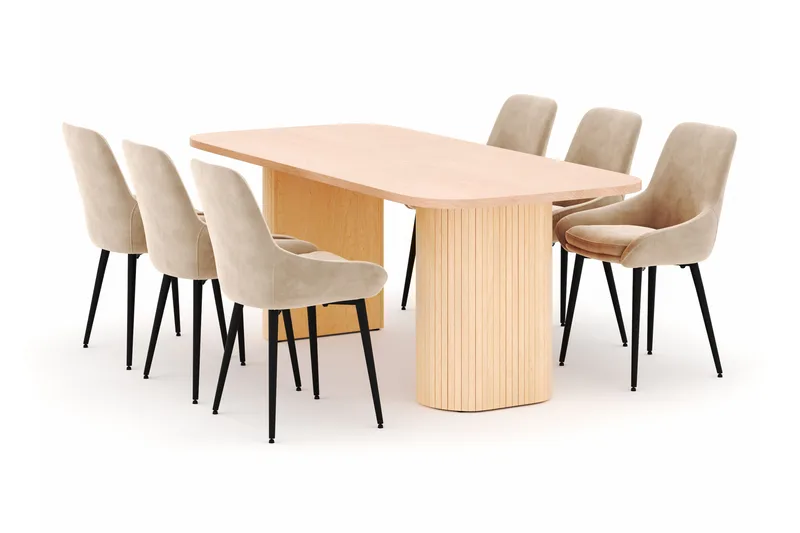 Kopparbo Matgrupp 200x90cm med 6 Alsarp Matstolar, Natural