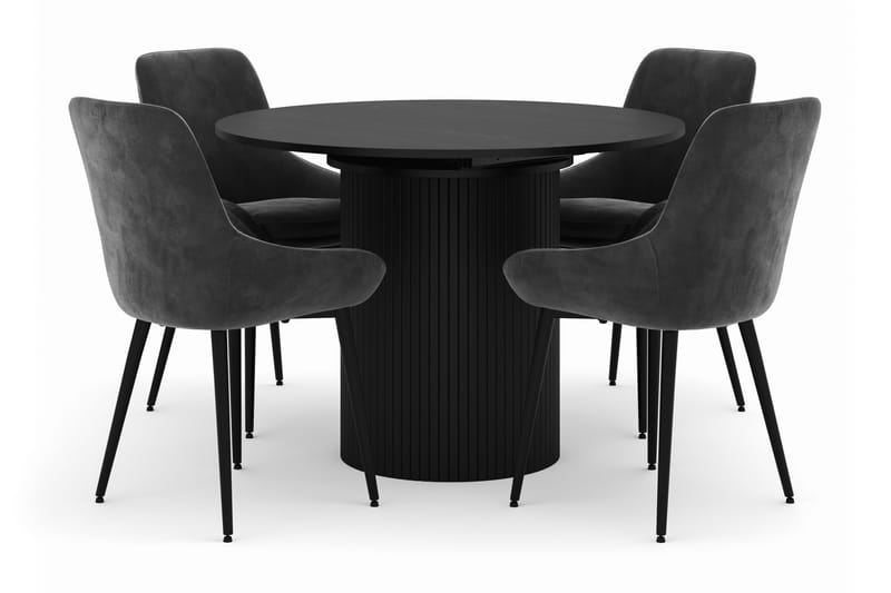 Kopparbo Rund Matgrupp 106-156cm med 4 Alsarp Matstolar, Svart