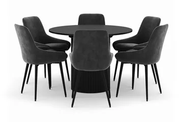 Kopparbo Rund Matgrupp 106-156cm med 6 Alsarp Matstolar - Svart - Products - Möbler - Bord & matgrupp - Matgrupp