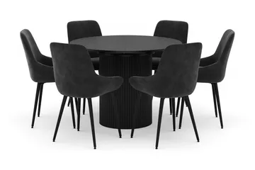 Kopparbo Rund Matgrupp 106-156cm med 6 Alsarp Matstolar - Svart - Products - Möbler - Bord & matgrupp - Matgrupp
