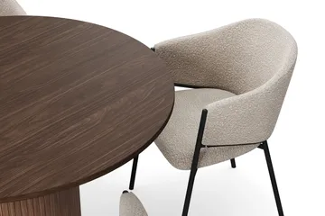 Kopparbo Runt Matbord 120 cm med 4 Filip Matstolar - Mörkbrun / Taupe Bouclé - Products - Möbler - Bord & matgrupp - Matgrupp