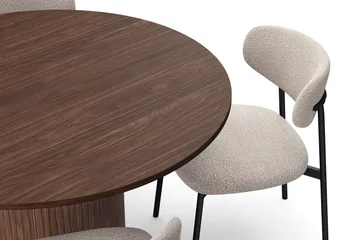 Kopparbo Runt Matbord 120 cm med 4 Lucy Matstolar - Mörkbrun / Greige Bouclé / Metallben Svart - Products - Möbler - Bord & matgrupp - Matgrupp