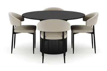 Kopparbo Runt Matbord 130 cm Förlängningsbart med 4 Sawako Stolar - Svart - Products - Möbler - Bord & matgrupp - Matgrupp