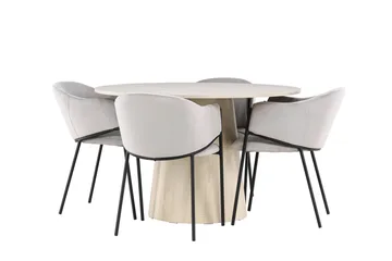 Lanzo Matgrupp 120 cm Rund med 4 Evelina stolar - Whitewash/Grå - Products - Möbler - Bord & matgrupp - Matgrupp