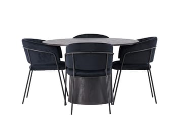 Lanzo Matgrupp 120 cm Rund med 4 Selma Stolar - Svart - Products - Möbler - Bord & matgrupp - Matgrupp
