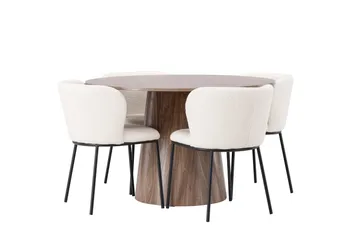 Lanzo Rund Matgrupp i Trä 120 cm med 4 Edina Stolar - Natur / Beige / Vit - Products - Möbler - Bord & matgrupp - Matgrupp