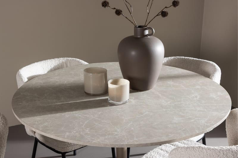 Lycke Matgrupp 110 cm Rund med 4 Agnes stolar - Beige/Vit - Products - Möbler - Bord & matgrupp - Matgrupp