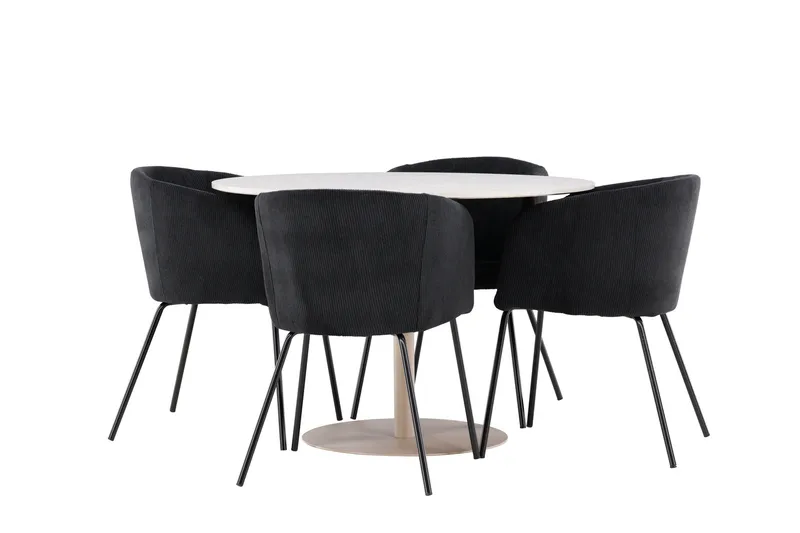 Lycke Matgrupp 110 cm Rund med 4 Berit stolar, Beige/Svart