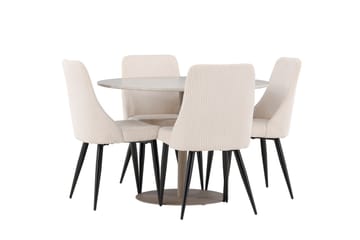 Lycke Matgrupp 110 cm Rund med 4 Leone stolar - Beige/Beige - Products - Möbler - Bord & matgrupp - Matgrupp